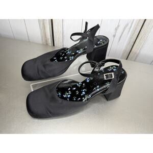 Vintage Highlights 90s Y2K Womens Black Satin Goth Chunky Heel Size 7